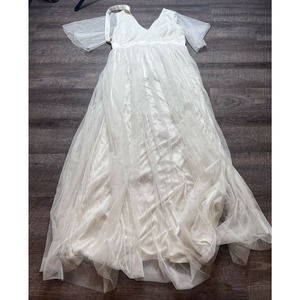 Anaya with love Womens 6 Bridesmaid White Dress Flutter Sleeve Maternity L2